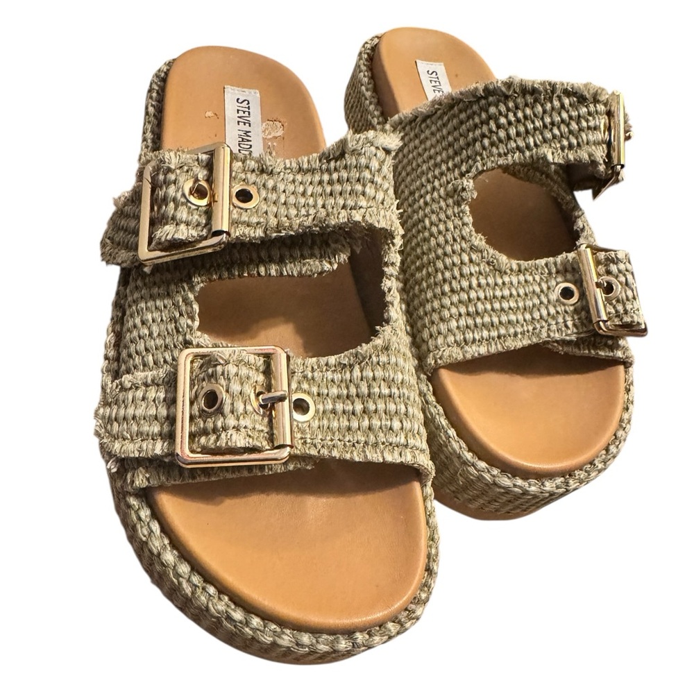 Steve Madden Karrigan Light Olive Raffia Sandals Size 9 - Picture 5 of 14